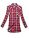 Match Womens Button Down Flannel Plaid Shirts roll up Long Sleeve Shackets Business Blouse Top