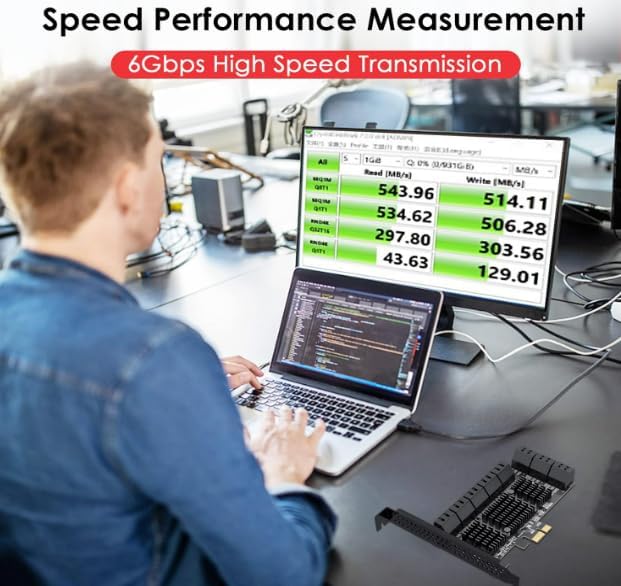 Ybbott Pci Express To 16 Ports1X Card, 6 Gbit/S Sata 3.0 Controller, Pcie Expansion Card, Non-Raid, Supports Hdds, With Low Profile Bracket And 16 Cables, Jmb575 Asm1064 Chips - View 8