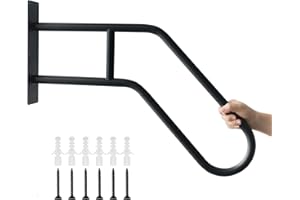 AUNULAHCA Handrails for Outdoor Steps Stair Railing Indoor, U-Shaped Wall Mount Stair Handrails for 1-3 Steps, 26in Safety Grab Bars with Matte Finished for Elderly, Kids, Disabled, Pregnant Women Black