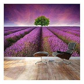 Lone Tree on Beautiful Lavender Field Road - Landscape - Wall Mural, Removable Sticker, Home Decor - 66x96 inches