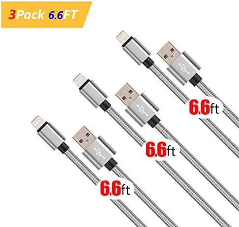 Lightning cable, 3-Pack(6.6ft) Durable and Fast Charging (Dual Layer Protection), for iPhone 7/7 plus/6/6plus/6s/6splus/5/5s/5c/SE, iPad 2 3 4 Mini Air Pro, iPod -White