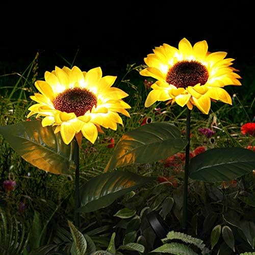 Solar sunflower lights for backyard decor, priced $32.88 to $26.88.