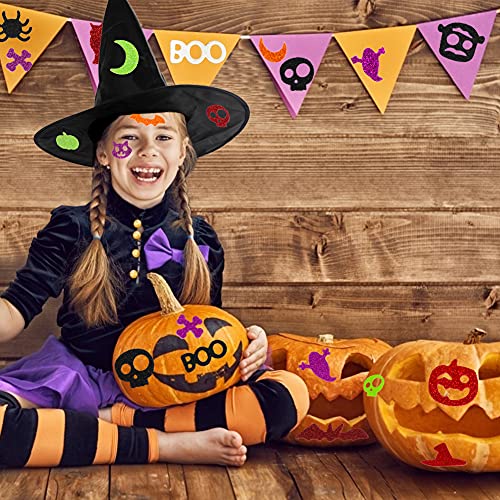 AMOR PRESENT Halloween Foam Stickers, 500 PCS Glitter Foam Craft with Witch Hat Self Adhesive Shape Craft for Kids Toddlers 3D Stickers for Pumpkin Decor, Cards, Craft Projects, Halloween Party Decorations