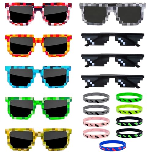 Dexpally 18 Pieces Pixel Mosaic Glasses Sunglasses Thug Life Glasses Party Pixels Glasses Cool Thug Life Pixel Sunglasses Glasses Mosaic Pixelated Funny
