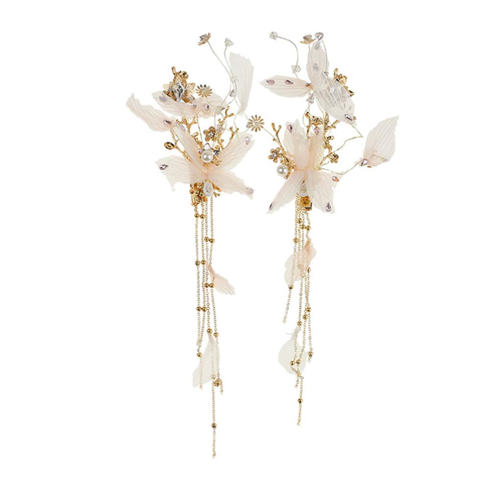 Minkissy Bridal Hair Clip 2pcs - Chinese Traditional Style Hanfu Classical Tassel Hairpin With Pearl - Hair Accessories