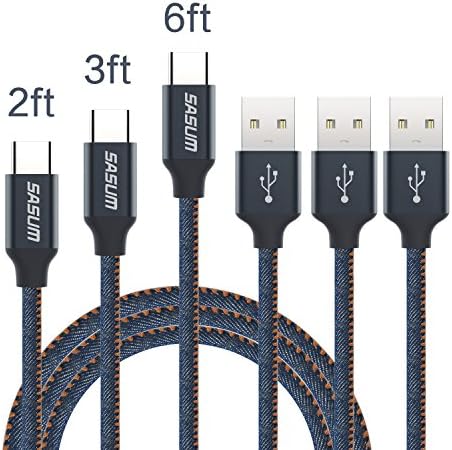 Type C Cable, SASUM 3 Pack USB C Cable, USB 2.0 to C Sync &amp; Charge Cable Jean Covered Durable Type C Charger with Aluminum Connector for Google Pixel, LG G5 G6 V20, Samsung Galaxy S8 Plus, etc