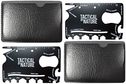 Wallet credit card multitool black - 2 pack - 18 all in one tool with a FREE pouch – cool tactical survival pocket sized multi tools and ninja like TSA approved gadgets for men