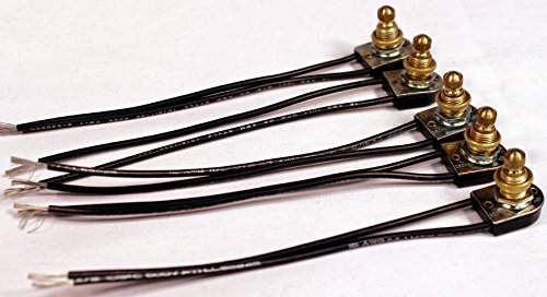 Creative Hobbies 5 Pack of Rotary On/Off Switches, Single Circuit, 3A-120V, Brass Finish, Metal Bushing with 6 Inch Wire Leads Stripped Ends