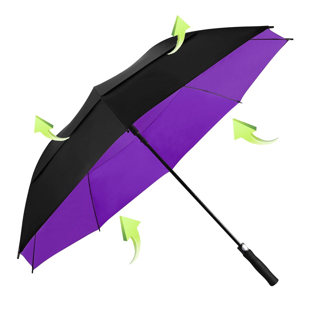KOLER Golf Umbrella 62 Inch, UV Sun Protection Large Umbrellas Double Vented Canopy Auto Open, Windproof & Rainproof & Sunproof Extra Oversize Golf Stick Umbrella for Men and Women-Black/Purple