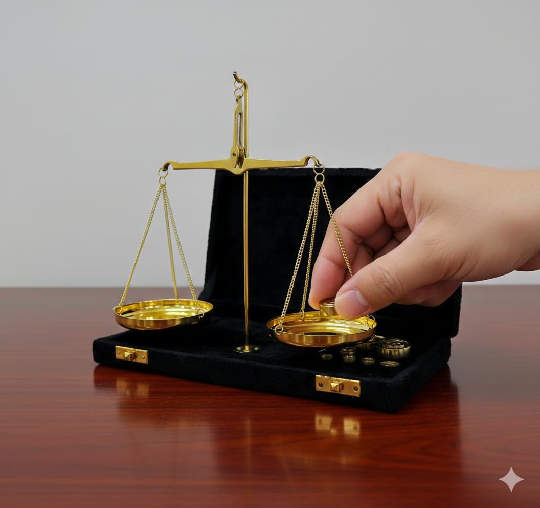 Vintage brass jewelry Weighing Scale Balance With Black Valvet Box