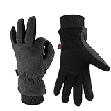 OZERO Winter Gloves Coldproof Snow Work Ski Glove - Deerskin Leather Palm & Polar Fleece Back with Insulated Cotton - Windproof Water-Resistant Warm Hands in Cold Weather for Women Men - Gray(L)