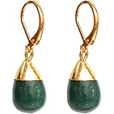 Gempires Natural Gemstone Drop Dangle Earrings for Women | Teardrop Dangle Earrings with Leverback | 14K Gold Plated Hypoallergenic Leverback | Handmade Jewelry Gift for Her | Multiple Gemstone Options