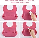 Vicloon Silicone Baby Bib 2PCS Waterproof with Wide Food Catcher Pocket Pink view 7