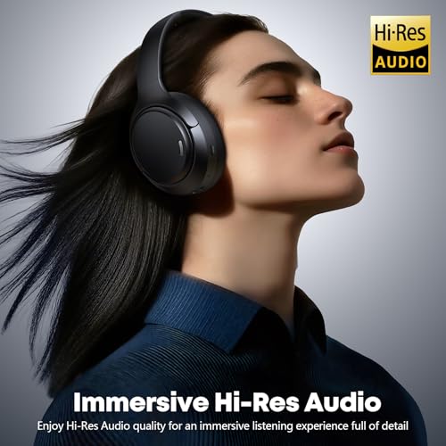 Hybrid Active Noise Cancelling Bluetooth 6.0 Headphones 120H Long Playtime, 6 ENC Mic, Over Ear Headphones Wireless, Hi-Res Audio, Memory Foam Earcup, Transparency Mode ANC Headphone for Travel Office