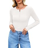 Misakia Long Sleeve Shirts for Women 2025 Spring Fall Tops Henley Button Ribbed Tunic Slim Fit Trendy Outfits