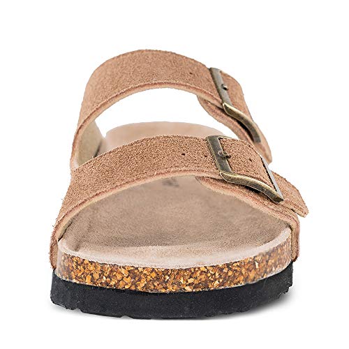 TF-STAR-Womens-Arizona-Cow-Suede-Leather-Flat-Sandals2-Strap-Adjustable-BuckleCasual-SlippersSlide-Cork-Footbed-Shoes-for-WomenLadiesGirls
