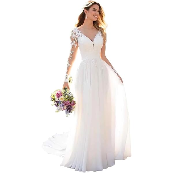 Findlovewedding Wedding Dresses for Bride with Lace Appliques Chiffon A Line Women Dress Long Sleeves Beach Bride Dress US 2 Off-White at Amazon Women's Clothing store Findlovewedding Wedding Dresses for Bride with Lace Appliques Chiffon A Line Women Dress Long Sleeves Beach Bride Dress US 2 Off-White at Amazon Women's Clothing store
