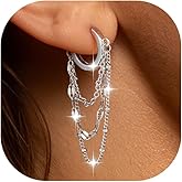 Ritach Chain Earrings for Women Trendy Sterling Silver Post Gold Silver Huggie Chain Dangle Drop Earrings for Sensitive Ears