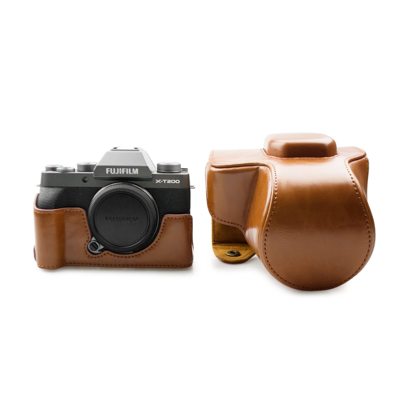 FUJI X-T200 Case, kinokoo PU Leather Case for Fuji X-T200 and 15-45mm Lens, Protective Camera Bag Full Protection Fujifilm XT200 Case (Brown) Valentine Gift
