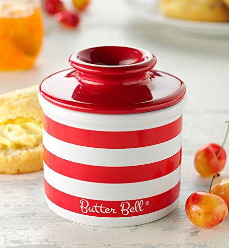 The Original Butter Bell Crock by L. Tremain, Striped Collection - Candy Apple Red