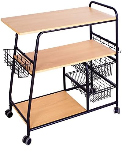 1208S Rolling Kitchen Carts Kitchen Trolley Island Cart with Storage Baskets