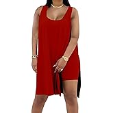 AXOSY Women's Plus Size 2 Piece Outfits Sleeveless Tunic Tops and Bodycon Biker Shorts Sets Tracksuits