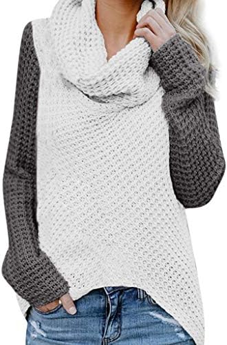 KUDICO Womens Knit Sweater Turtleneck Patchwork Long Sleeve Tops Blouse Casual Ladies Sweatshirts Pullover Jumper