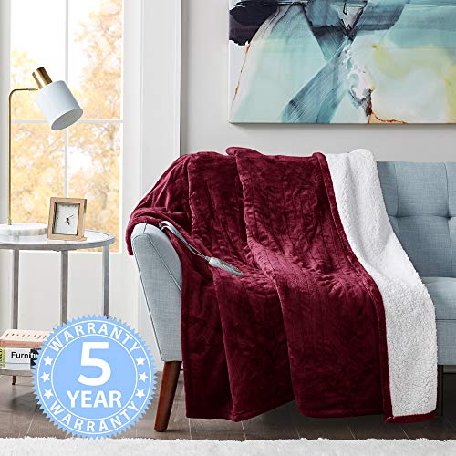 MP2 Heated Electric Sherpa Throw Blanket with 3 Heat Settings and 2 - Hour Auto Shut Off 50" x 60" Red