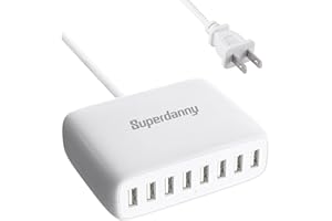 USB Charger Station, SUPERDANNY 8-Port Desktop Charging Station for Multiple Devices, Compatible with iPhone 11/X/Xs/Max/XR/SE/8/Plus, iPad Pro/Air/Mini, AirPods, Galaxy S10 Note, LG, and More, White