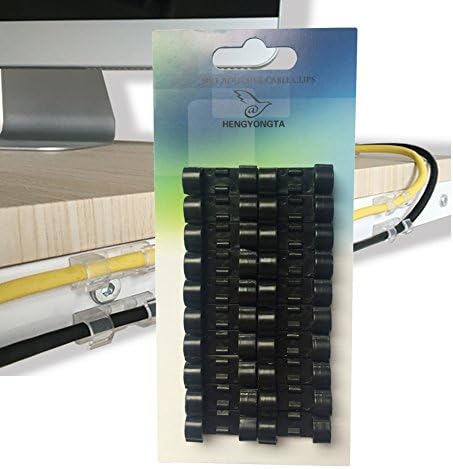 Cable Clips - Set of 20 Cable Management System with Strong Self Adhesive - Manage and Hides Holder Desk Messy Wires - Organize Cords Wall Desktop - Black