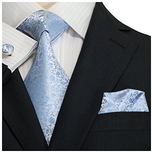 Landisun silk floral pattern mens silk tie set: tie+han…