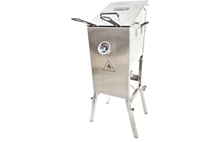 Bayou Classic 700-701 4-gal Stainless Bayou Fryer Includes 2 Stainless Mesh Baskets Fry Thermometer Drain Valve High Pressure Regulator w/ 48-in Stainless Braided LPG Hose
