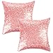 Kevin Textile Sequins Decorative Cushion Cover Glitzy Sequin & Comfy Satin Solid Throw Pillow Cover 18 Inch Square Pillow Case, Hidden Zipper Design, (2 Cover Packs Pink)