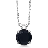 Gem Stone King 14K White Gold Black Onyx Pendant Necklace for Women | 1.28 Cttw | Gemstone December Birthstone | Round 7MM | With 18 Inch Chain