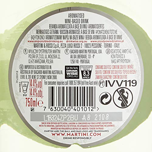 MARTINI Bianco weißer weinhaltiger Aperitif, 14,4% vol., 75cl / 750ml, angereichert mit aromatischen Kräutern und Blumen – Bild 3