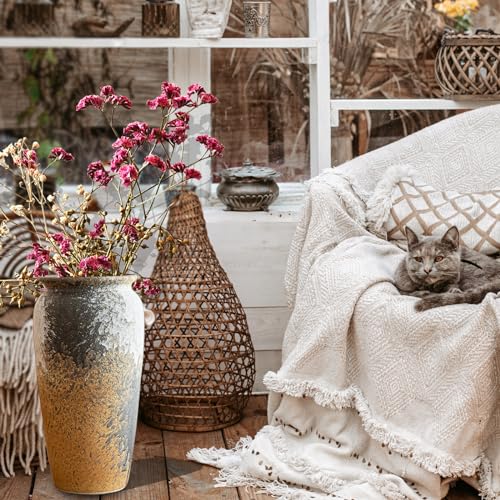 COTYNI RUSTIC CERAMIC FLOOR LARGE VASE FOR FARMHOUSE DECOR, POTTERY CLAY TALL TERRACOTTA VASE FOR FLOWERS, POTTERY VASE FOR LIVING ROOM DECOR, SHELF, MANTEL DECORATION, WEDDING HOUSEWARMING GIFT