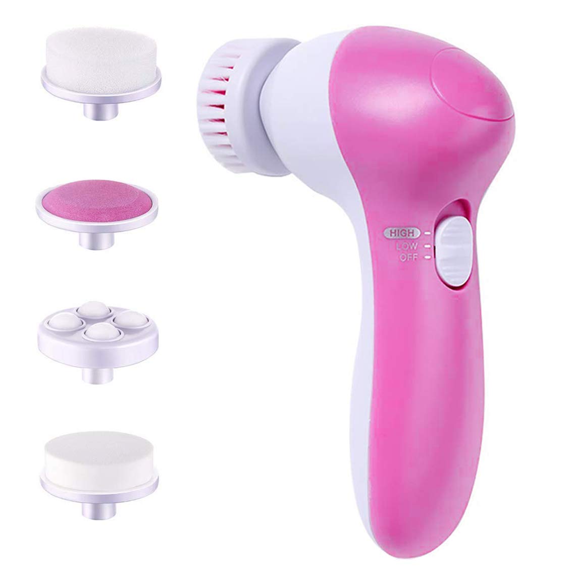 【 Newest 2020 】Gackoko Facial Cleansing Brush-Waterproof Face Spin Brush Set with 5 Brush Heads，Gentle Exfoliating and Removing Blackhead，Deep Cleansing face (PINK): Beauty