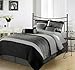 Chezmoi Collection 7-Piece 3-Tone Black Gray Embroidery Comforter Set/Bed-in-a-Bag, Full/Double
