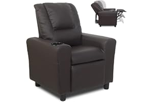 hzlagm Kids Recliner, Toddler Recliners Chair for Kids Age 0-5 with Cup Holder and Non-Slip Footstool, Small Recliner for Girls Boys Baby Bedrooms, Children's Rooms-Brown