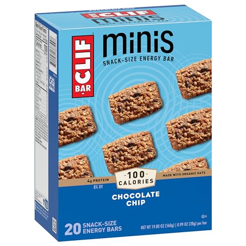 CLIF BAR MINIS – CHOCOLATE CHIP – MADE WITH ORGANIC OATS – 4G PROTEIN – NON-GMO – PLANT BASED – SNACK-SIZE ENERGY BARS – 0.99 OZ. (20 PACK)