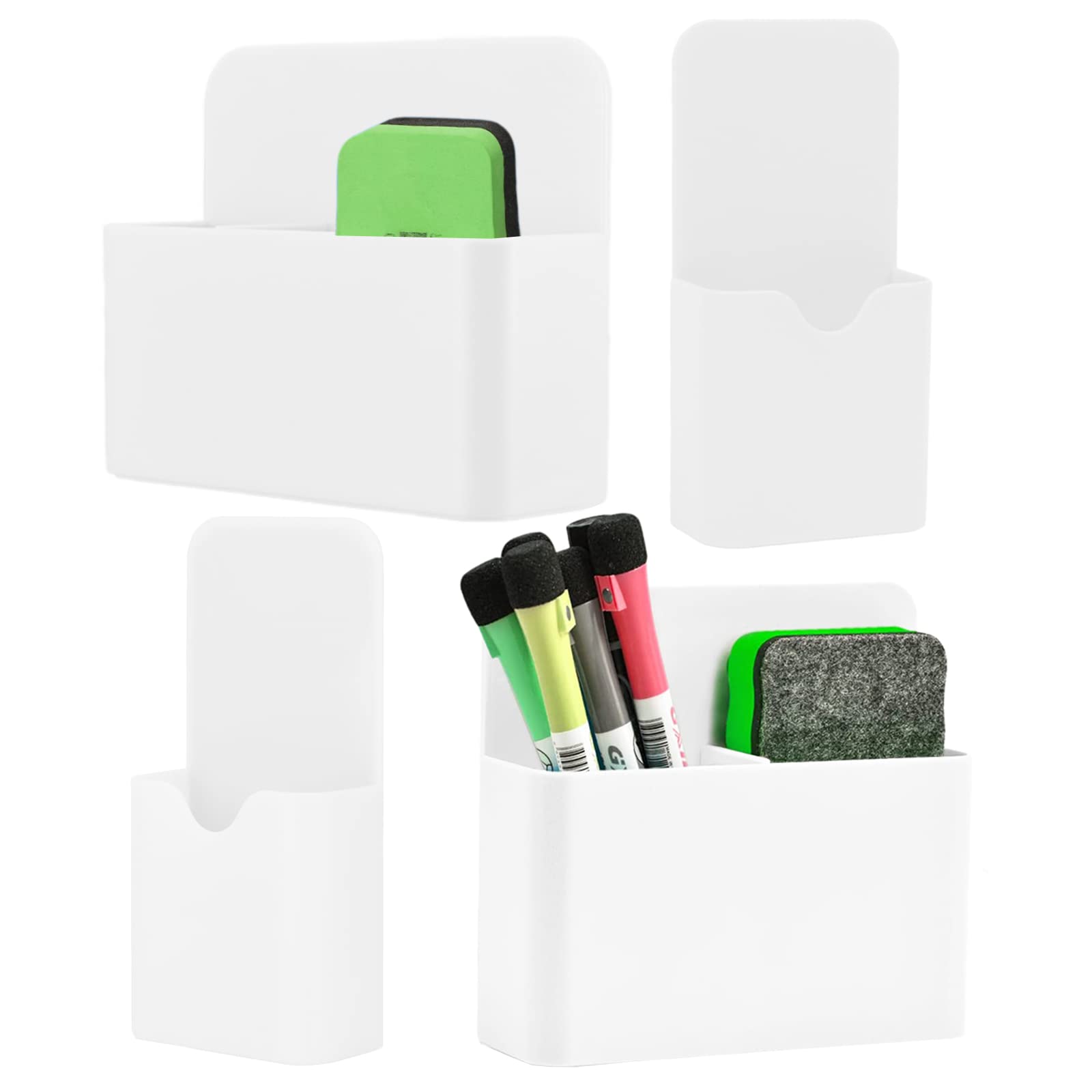 Forreen Magnetic Pen Holder Whiteboard, Pack of 4 Magnetic Marker Holder, Powerful Adsorption, Durable, Adjustable, Magnetic Marker Holder for School, Office, Locker Fridge