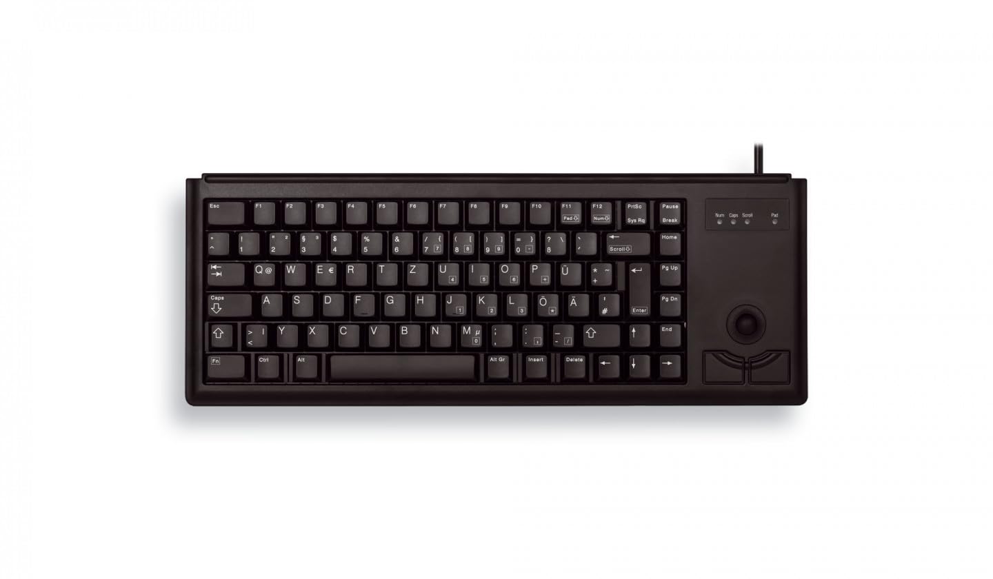 CHERRY G84-4400, Compact Keyboard with Trackball, UK-Layout (QWERTY), Wired (USB-Connection), 2 Mouse Keys, Mechanical ML Switches, Black