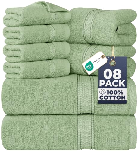 Utopia Towels 8 Piece Towel Set - 2 Bath Towels, 2 Hand Towels and 4 Washcloths Cotton Hotel Quality Super Soft and Highly Absorbent (Sage Green)