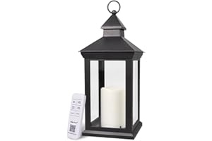 Bright Zeal 14" Decorative Candle Lantern Black Outdoor Lanterns Timer Candles - IP44 Waterproof Vintage Lanterns Battery Powered LED Decorative for Wedding - Warm White Hanging Wall Lanterns Indoor