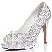 LUXVEER Satin Bridal Shoes with Silver Rhinestone Wedding Shoes Medium Heel 4 inch-Peep Toe