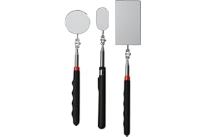 AXGSRV 3-Piece Retractable Inspection Mirror Kit with 360° Swivel - Square, Round & Oval Mechanic's Mirrors for Automotive Re