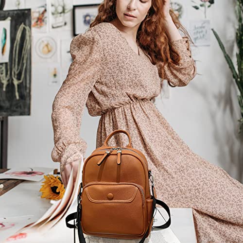 Women Small Backpack Purse，Soft Faux Leather, Multiple Pockets, Casual Daypack for Teens Girls, Shoulder Bag Handbags Orange 73