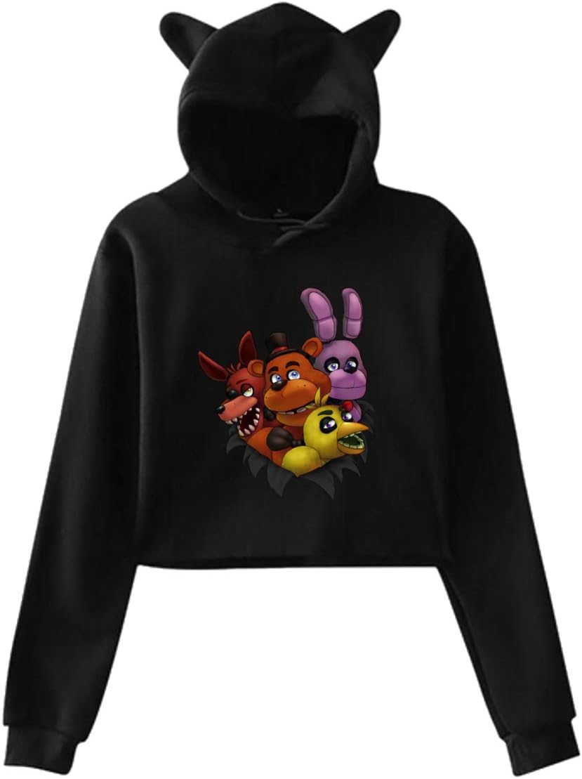 Buganda Womens/Teen Girls Five Nights at Freddy's Casual Style Crop Top Cat Ear Pullover