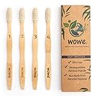 WowE Natural Bamboo Toothbrush Individually Numbered, BPA Free Bristles, Pack of 4