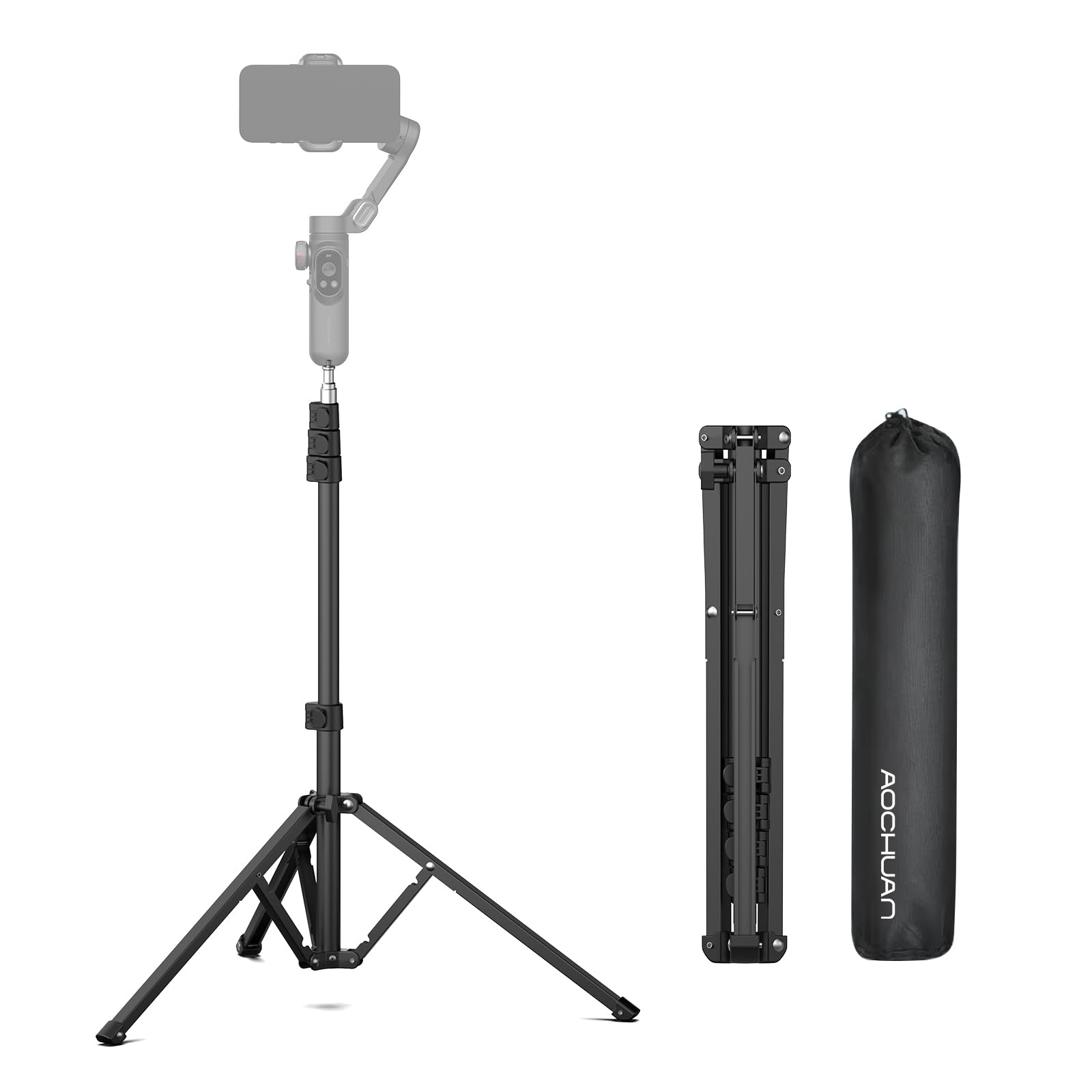 AOCHUAN 67" Phone Tripod w/Storage Bag for iPhone, iPhone Tripod for Camera with 1/4 Screw Interface/compatible w/DSLR Cameras/Cell Phones/Gimbal Stabilizers, Max Load 18LB